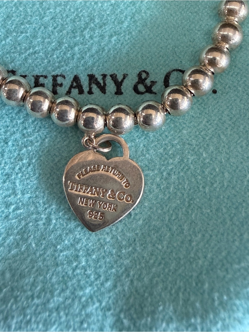Tiffany & Co. Polished Silver Bead Bracelet with Heart Tag - Picture 3 of 6